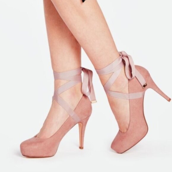 Pre-Loved Dusty Pink Mary Jane Pumps with Ribbon Ankle Straps - Picture 1 of 7